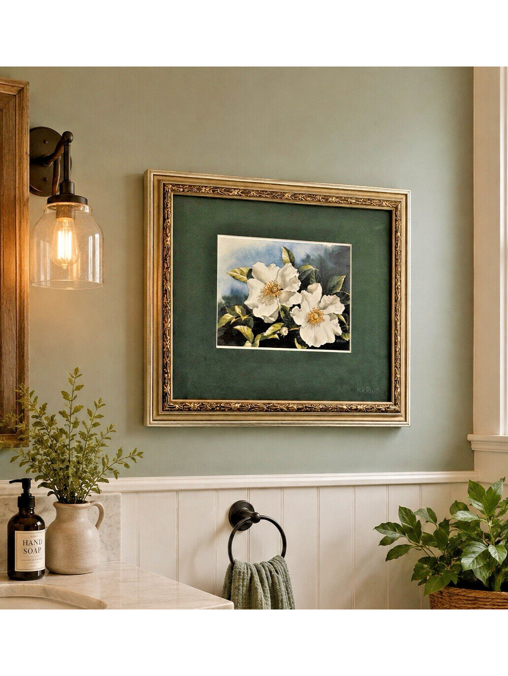 Nancy Ricker Rhett White Flowers Botanical Art Print Framed Beaufort SC